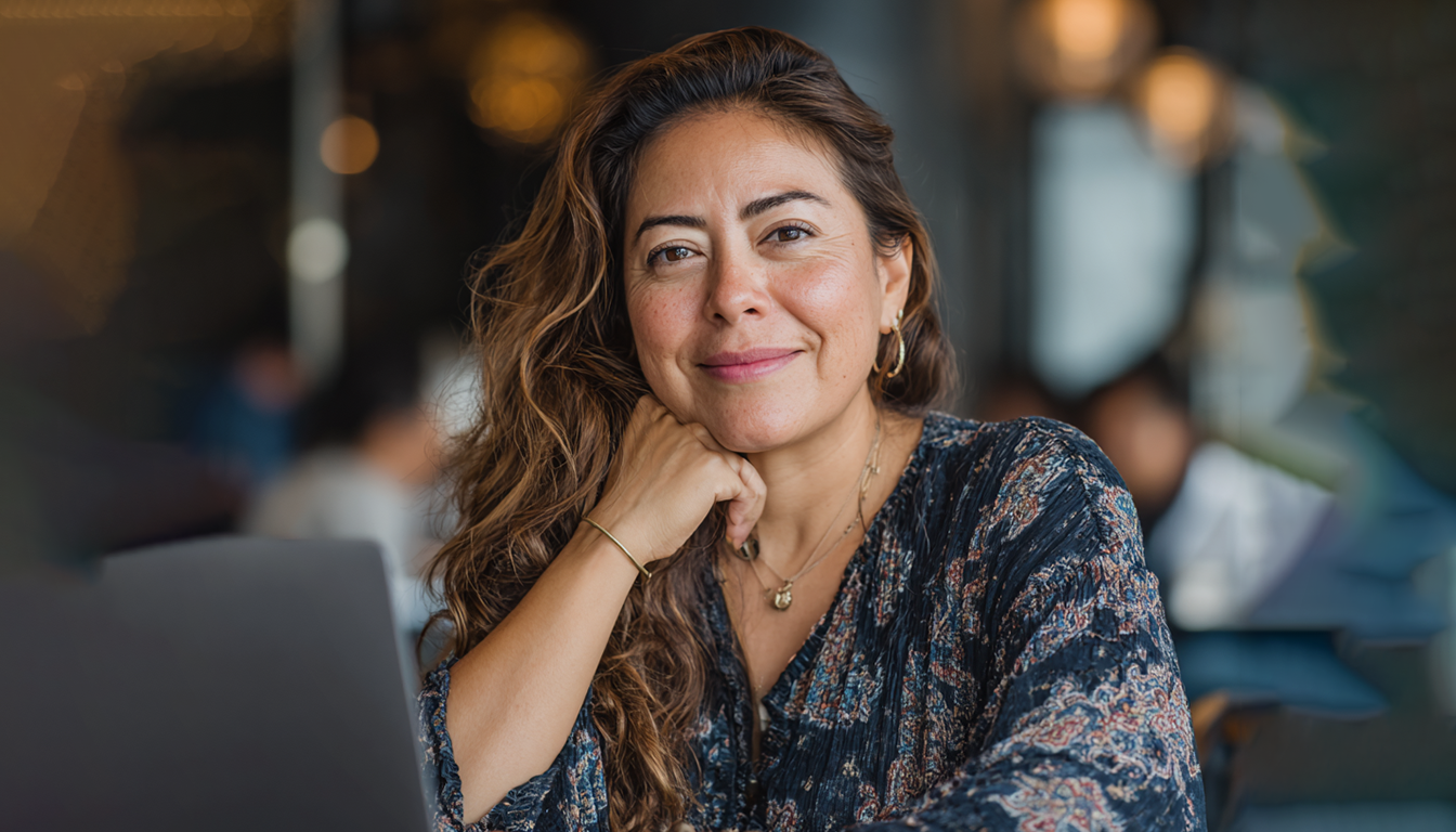 Mujer sonriendo en café